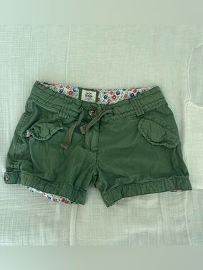 Mini Boden Olive Green Girls' Shorts with Floral Trim